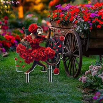 1件情人节礼物 跳舞猴子 亚克力花园摆件，波西米亚风户外艺术，时尚节日装饰，装饰标签和小雕像，用途广泛，适用于花盆、草坪和庭院，2D平面