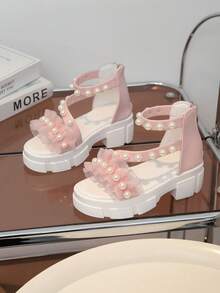 A Pair Of Sweet And Cool Lolitta-Style Mesh Pearl Thick-Soled Sandals Are Suitable For Summer Life, Casual Wear And Outdoor Play, Summer, Home And Beach Outings - 粉色 - 查看 1