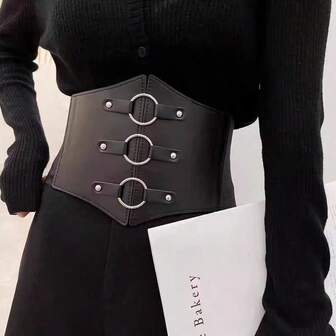 1pc Fashionable Black Wide Circle Waist Belt