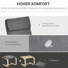 HOMCOM Square Stool/Footrest, Cashmere Look, Dark Grey, Steel Legs, Ideal For The Living Room And Bedroom. - Dark Grey - View 2