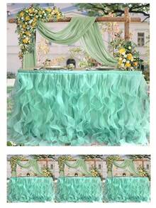 4 pies/6 pies/8 pies/9 pies/14 pies Faldas de mesa de organza, faldas de mesa rizada, faldas de mesa de sauce llorón, adecuadas para mesas de comedor rectangulares o redondas, para duchas nupciales, cumpleaños, fiestas de boda, banquetes, faldas de mesa para pasteles, decoración del hogar. - Multicolor - Ver 108