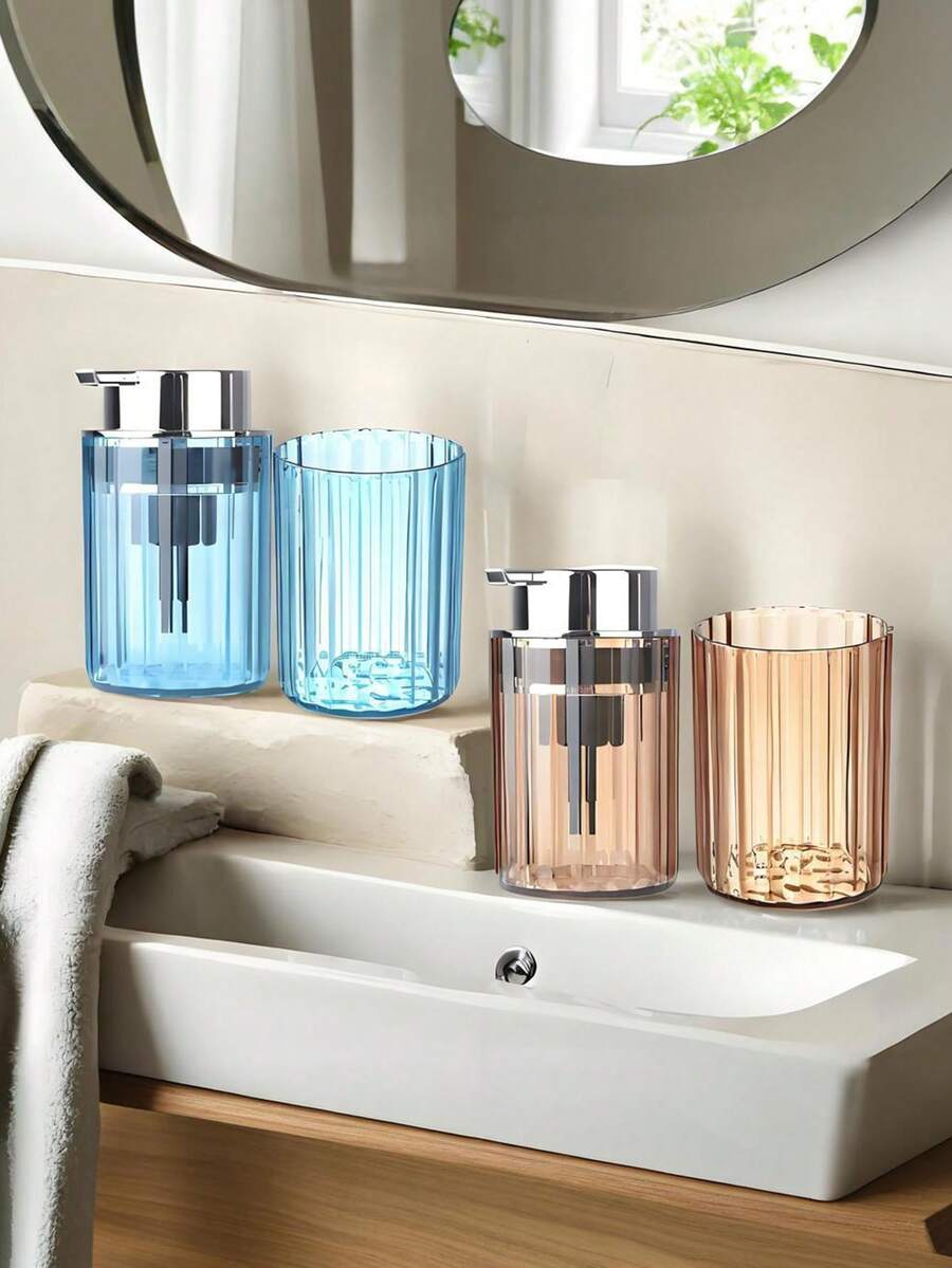 Farmhouse Style Decorative Foam Soap Dispenser, Toothbrush Holder - Black Black Pump Set - View 1