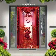 2D Flat, 1pc Red Valentine Bear Room Door Rose Banner, Polyester Door Cover, Room Decoration, Party Banner, Holiday Decoration, Party Supplies, Interior Decoration. - 1PCS - View 4