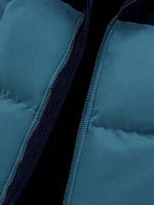 男士秋冬撞色加厚保暖户外运动休闲连帽羽绒服 - 藏蓝色 - 查看 4