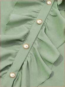 女士优雅花卉蕾丝边开衫，春秋季 - 豆綠色 - 查看 4