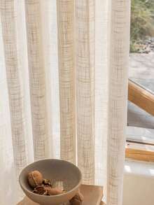 1pc Coffee-Color Embroidered Hollow-Out Voile Curtain, Rod Pocket Design, Suitable For Living Room And Bedroom - Sheer And Light Filtering Curtain - Beige - View 9