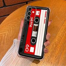Funda de teléfono con patrón de impresión de cinta magnética retro con protección de cuatro esquinas, compatible con los modelos S25 S24 S23 S22 S21 D20 y A series, compatible con los modelos  17 16 15 14 13 12 11 Pro Max, OPPO series, regalo de Navidad para mujeres. - transparente - Ver 4