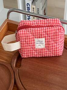 5件套红色浆果格纹化妆包套装，零钱包，便携式高档洗漱包，旅行手提收纳包，零钱包 - 彩色 - 查看 4