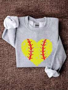 Vintage Softball Heart Sweatshirt, Cute Sports Graphic Crewneck, Sports Mom Sweater, Softball Lover Crewneck, Game Day Gift FZ-1215 SWWomen's Festive Crew Neck Sweatshirtideal Para AmigosMom Life Sweatshirt - Xám - Xem 7