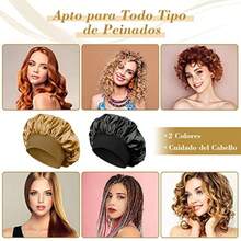 New DASKING 2 Piezas Gorro Satén para Pelo Rizado Ajustable con Banda Ancha Elástica para Dormir - para Mujeres y Niñas Negro Oro - como en la foto - Ver 7