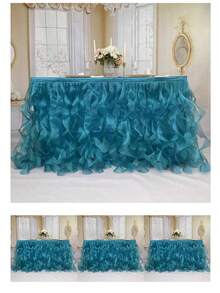 4 pies/6 pies/8 pies/9 pies/14 pies Faldas de mesa de organza, faldas de mesa rizada, faldas de mesa de sauce llorón, adecuadas para mesas de comedor rectangulares o redondas, para duchas nupciales, cumpleaños, fiestas de boda, banquetes, faldas de mesa para pasteles, decoración del hogar. - Multicolor - Ver 42