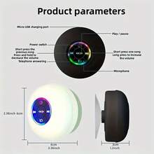Mini Bluetooth Shower Speaker With LED Light, Portable IPX4 Waterproof, Hands-Free Speakerphone. Rechargeable Using Micro USB, Wireless Stereo For Beach, Shower & Home - Black - View 5