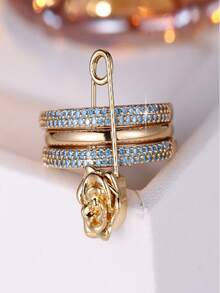 时尚戒指，多层设计，镶嵌闪亮立方氧化锆，多种颜色可选，适合日常佩戴，也是理想的派对配饰。 - 銀色 - 查看 38