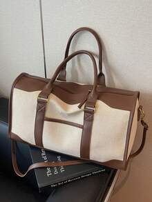 Túi hành lý du lịch dung tích lớn đơn giản, Túi xách đeo vai Boston phối màu thời trang, Đa năng khi sử dụng thường ngày, Có thể đeo vai hoặc đeo chéo, Túi du lịch màu đen và nâu với màu be Túi vải thô Túi đựng đồ qua đêm Đồ dùng du lịch Đồ dùng du lịch cần thiết cho kỳ nghỉ dành cho nam nữ - màu nâu - Xem 11