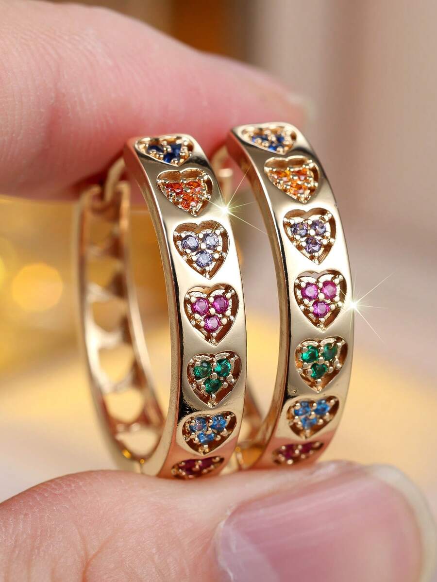 1 Anting-Anting Berbentuk Hati Zirkonia Kubik Pelangi yang Bergaya dan Mewah untuk Wanita - Hadiah Sempurna untuknya - MultiWarna - View 1