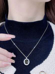 4pcs/Set Rectangular Rhinestone Earrings, Necklace And Ring Set, Elegant Luxury Style Delicate Gift For Women - Black - View 4
