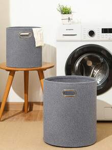 سلة تخزين من الشعر الاصطناعي قطعة واحدة، سلة غسيل ملابس كبيرة، دلو تخزين ألعاب منزلية سميك - رمادي - مشاهدة 3