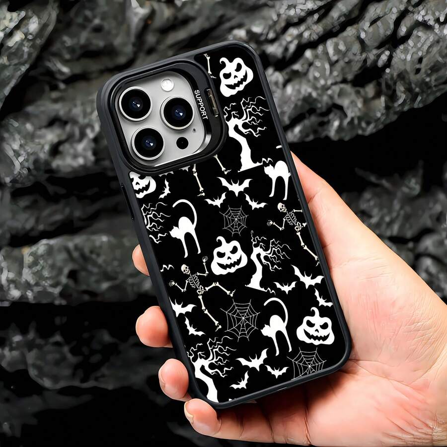 Funda para teléfono de acrílico transparente espeluznante de Halloween con soporte magnético fuerte, presenta esqueletos fantasmales y gatos juguetones, perfecta para 17, 16, 16 Pro Max, 15, 15 Pro Max, 14, 13, 12 y el modelo 11 Pro, un regalo divertido para fiestas de Halloween, cumpleaños y celebraciones espeluznantes.fundas para celular,funda para celular,fundas para 13,fundas de celular,fundas para teléfono,fundas de teléfono,funda de celular,fundas de ,fundas para 11,fundas para 14 - Negro - Ver 1