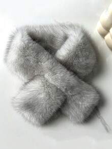 1 pieza Bufanda de tela a rayas para mujer, bufanda de cuello de piel sintética, bufanda versátil y de moda con diseño cruzado, bufanda gruesa y cálida y esponjosa para el invierno - Multicolor - Ver 10