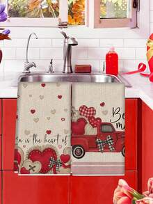 2pcs Valentine's Day Hand Towels, Pink Heart & LOVE Pattern Design, Super Soft Microfiber Cleaning Cloths, Kitchen & Dining Decor, Outdoor Party Supplies, Suitable For Valentine's Day Kitchen & Bathroom Decor, Valentine's Day Gift - Multicolor - View 10