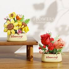 12pcs Micro Particle Flower Potted Building Blocks, Mini Particle Assembly, ABS Material, Suitable For Children 6+ Years Old, Develop Hands-On Ability, Can Be Desktop Decor, Window Display Collection, Holiday Small Gift, Gift Box Packaging - Multicolor - View 4