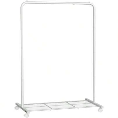 YA-SONGMICS Perchero Burro con Ruedas Perchero de Ropa 40.5 x 91 x 158 cm Estante de Malla Densa 2 Frenos Marco de Acero Blanco MHSR025W01195