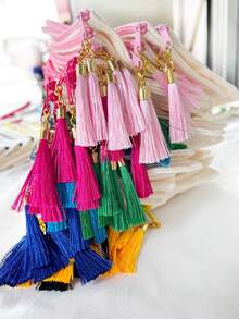 1个/5个/10个装帆布拉链带流苏收纳袋,旅行化妆包,化妆品收纳包,铅笔盒,适合度假、海滩、浴室、卧室使用,大容量 - 米色 - 查看 7