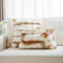 1pc Solid Color Cushion Cover (Pillow Insert Not Included), Soft Faux Fur Large Striped Pillow Sham, Suitable For Living Room Sofa - Bubble Velvet Brown and White - View 3