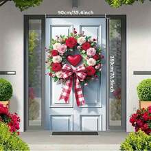2D Flat, 1 Pc Valentine's Day Heart Wreath Door Hanging, Polyester Rose Garland With Colorful Bows, Multipurpose Indoor/Outdoor Decor - 1PCS - View 4