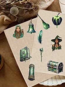 50 pièces Autocollants de la série magique de la forêt sombre, convenant aux coques de téléphone asymétriques, aux ordinateurs portables, aux bouteilles d'eau, aux scrapbooks, aux cahiers - Pack d'autocollants décoratifs uniques, autocollants colorés à usage unique pour le collage DIY - Multicolore - Voir 8