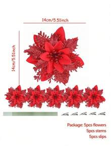 15pcs/Set Christmas Tree Flowers (5 Flowers + 5 Stems + 5 Clips) - No Power Needed, Easy To Hang, Durable Plastic Holiday Decor, Suitable For Christmas, Weddings, Parties Indoor/Outdoor Use, Elegant Floral Decoration, Home Decor, Reusable Decorations, Artificial Flowers, Christmas Decorations, Holiday Event Supplies, Special Occasion Gifts - Multicolor - View 7