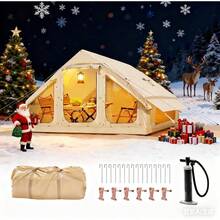 Inflatable Tents For Camping, Blow Up Tent With Hand Pump, Easy Setup InflatableTent 4 Season Tent, Waterproof Oxford Air Glamping Tents For Camping Adult 4/6/8 Person - 4人充氣帳篷,附爐灶煙囪 - 查看 2