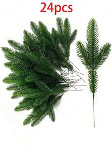 24 szt. sztucznych igieł sosnowych, świąteczny wieniec z gałązek igieł sosnowych, zielone rośliny, igły sosnowe, sztuczne zielone liście, igły sosnowe, idealne do akcesoriów DIY, używane do świątecznych wieńców i dekoracji ogrodowych, na Boże Narodzenie, Nowy Rok, do codziennego użytku w domu i na inne aktywności na świeżym powietrzu, ozdoby świąteczne, ozdoby choinkowe, dekoracje stołu wigilijnego