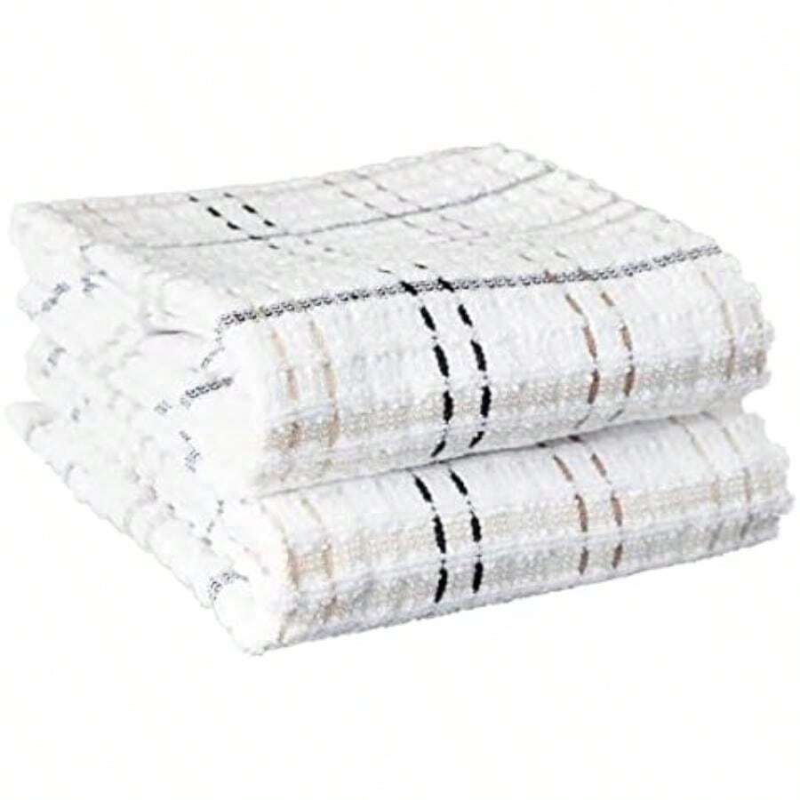 Ritz Royale Collection Check - Juego de Toallas de Cocina 2 Unidades, Paprika, sólido, 2 Piezas, , 1(Latte revisado, 2 piezas) - Multicolor - Ver 1