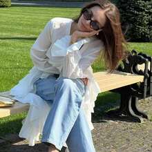 Women's Solid Color Pleated Ruffle V-Neck Asymmetric Layered Ruffle Long Sleeve Blouse White Spring - White - View 4