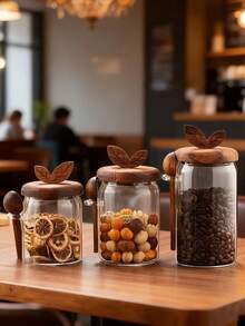 3pcs Multi-Purpose Glass Food Storage Containers With Lids - Dishwasher , Suitable For Coffee Beans, Candies, Cookies, Pasta, Nuts And Spices - 16.9oz/20.28oz/27.05oz Capacity Options, Great For Storing Coffee, Sugar, Flour, Candies, Tea, Coffee Beans, Oats, Grains And Seasonings, Perfect Gift For Autumn/Winter - Transparent - View 6