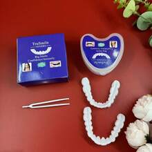 舒适自然贴合全口义齿套装，带收纳盒 - 完美笑容，易于安装，适合所有牙齿形状