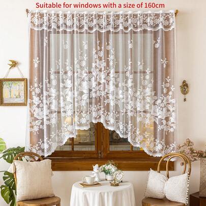 1 pièce Panneau de rideau transparent en dentelle avec motif de papillon blanc/noir et floral, style minimaliste punk, convient pour la cuisine, le salon, le balcon, le bureau, la salle de bain