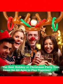 14/7pcs/Inflatable Reindeer Antler Ring Throw Christmas Party Game Hat,Suitable For Christmas,Winter Holiday Party Supplies Gifts - Multicolor - View 2