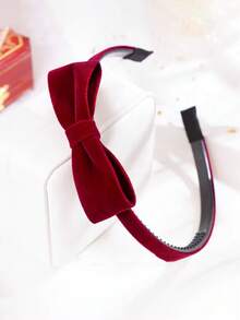 1pc Red Flocked Bow Headband Girls Hair Accessory Simple Back To School Versatile Photo Prop Decoration - Red - View 2