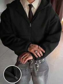 1 Stück Jungen/Teenager Minimalistischer, bequemer und vielseitiger Reißverschluss-Sweatjacke, einfarbig, warm für Frühling, Herbst und Winter