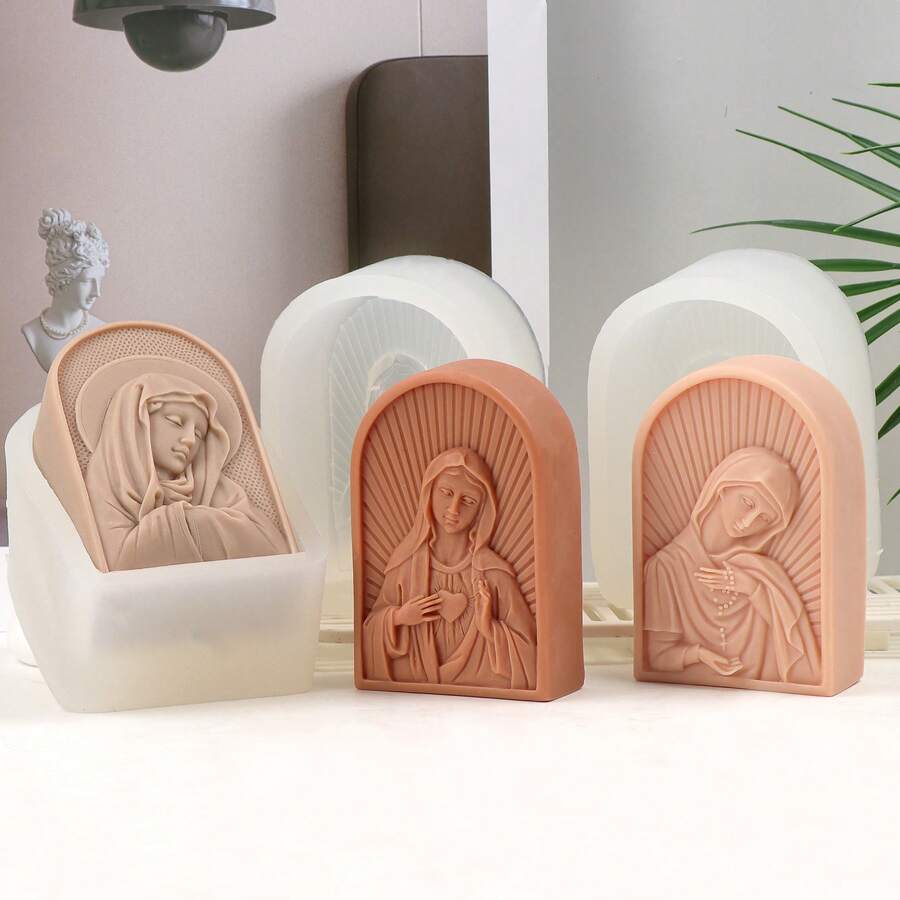 Moldes de silicona con diseños religiosos de María y la Cruz - Duraderos y de fácil desmoldeo para velas, resina, manualidades de arcilla, diseños religiosos intrincados ideales para decoración espiritual y regalos de bricolaje con temas de fe - Blanco - Ver 1