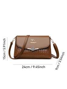 时尚品牌女士钱包和手提包，奢华设计师休闲斜挎包，高品质女士单肩邮差包（品牌字母随机） - 棕色 - 查看 3