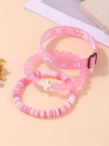 3件套 WWJD 字母设计串珠手链，时尚十字架吊坠手链，精致饰品，男女皆宜，是生日礼物的绝佳选择。 - 3pcs/set - 查看 3