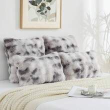 1pc Solid Color Cushion Cover (Pillow Insert Not Included), Soft Faux Fur Large Striped Decorative Pillow Sham, Suitable For Living Room Sofa - Bubble Velvet Grayish White - View 3
