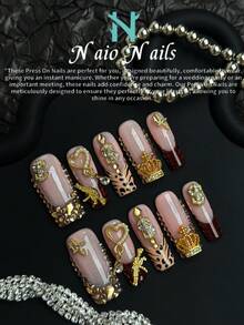 NAIO Bộ 10 móng giả vuông thủ công, phong cách Y2K cá tính, màu nude và nâu in họa tiết da báo, viền kiểu Pháp, khắc họa tiết AK, vương miện, tiền, ngôi sao tỏa sáng, mặt dây chuyền hình trái tim, phù hợp cho các bữa tiệc, đám cưới và sử dụng hàng ngày. Bao gồm bộ dụng cụ, là món quà tuyệt vời dành cho phụ nữ và các cô gái. - Nhiều màu - Xem 5