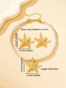 1 Pair Geometric Starfish Stud Earrings & 1 Starfish Necklace, Fashionable Everyday Commute Exaggerated Design, Suitable For Women Party And Gift (Can Purchase Earrings And Necklace Separately Or As A Set) - Starfish - View 7