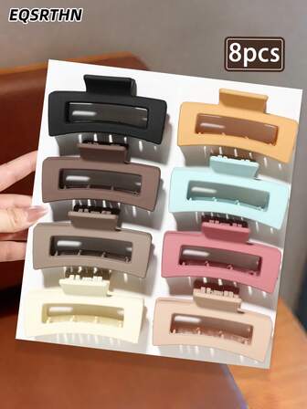 Set de 8 pinzas de pelo cuadradas mate, de colores mixtos, con dientes de resorte antideslizantes, adecuadas para cabello grueso, fáciles de crear moños desordenados, coletas y otros peinados de moda, amigables con el cabello, versátiles para el uso diario y citas, accesorio de cabello de alto rendimiento para mujeres, elegante pinza de pelo casual