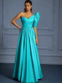 VIPGIRL High-End Retro Waist-Cinching Slimming V-Neck Puff Sleeve Green Evening Gown - Green - View 3