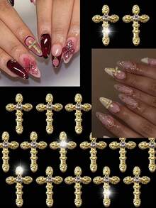 30 piezas/paquete Decoraciones de uñas de cruz dorada de arte de uñas, encantos de cruz de metal para arte de uñas para suministros de diseños DIY, pegatinas decorativas, dijes de uñas, gemas de uñas, suministros de uñas